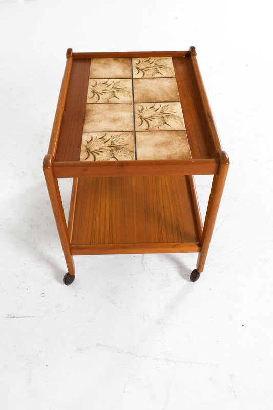Danish Teak & Tile Bar Cart C. 1960s