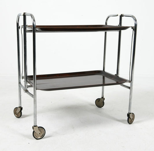 Vintage French Chrome Folding Bar Cart, c. 1970s