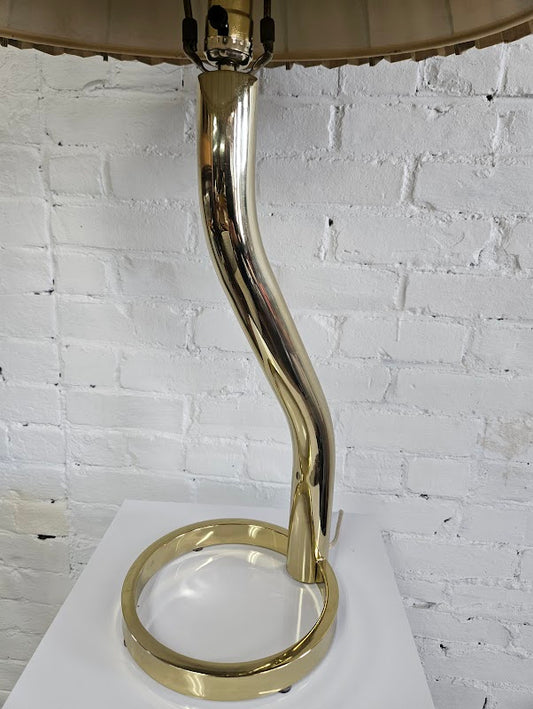 Vintage Brass Squiggle Table Lamp with Pleated Shade