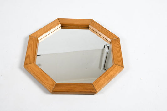 Danish Octagonal Wooden Wall Mirror in Pine, Denmark, 1970s