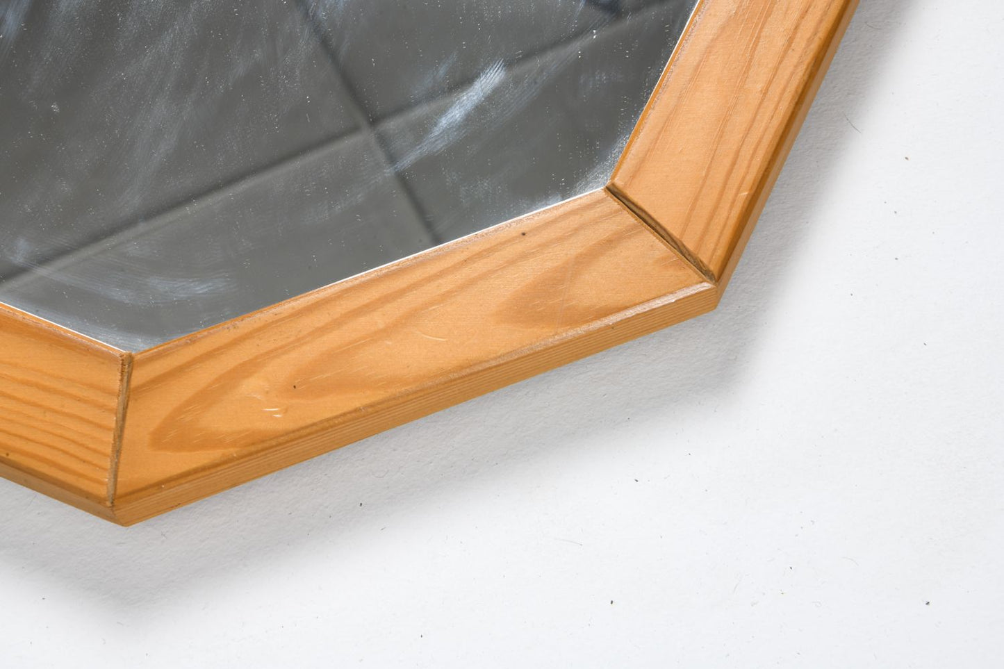 Danish Octagonal Wooden Wall Mirror in Pine, Denmark, 1970s