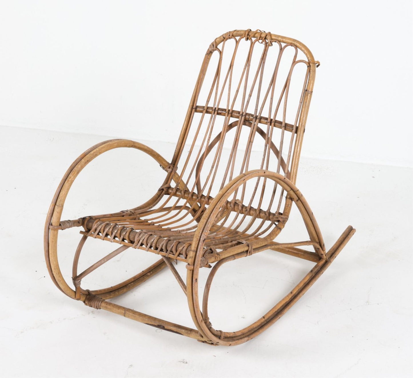 Mid 20th Century Danish Child's Bamboo & Rattan Rocking Chair