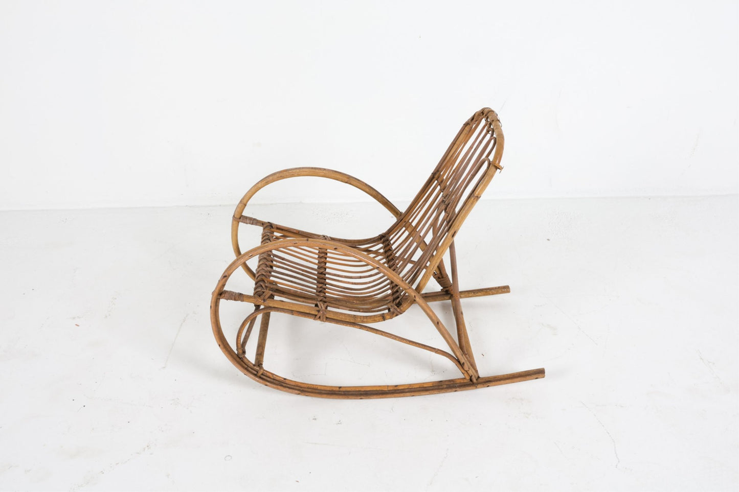Mid 20th Century Danish Child's Bamboo & Rattan Rocking Chair