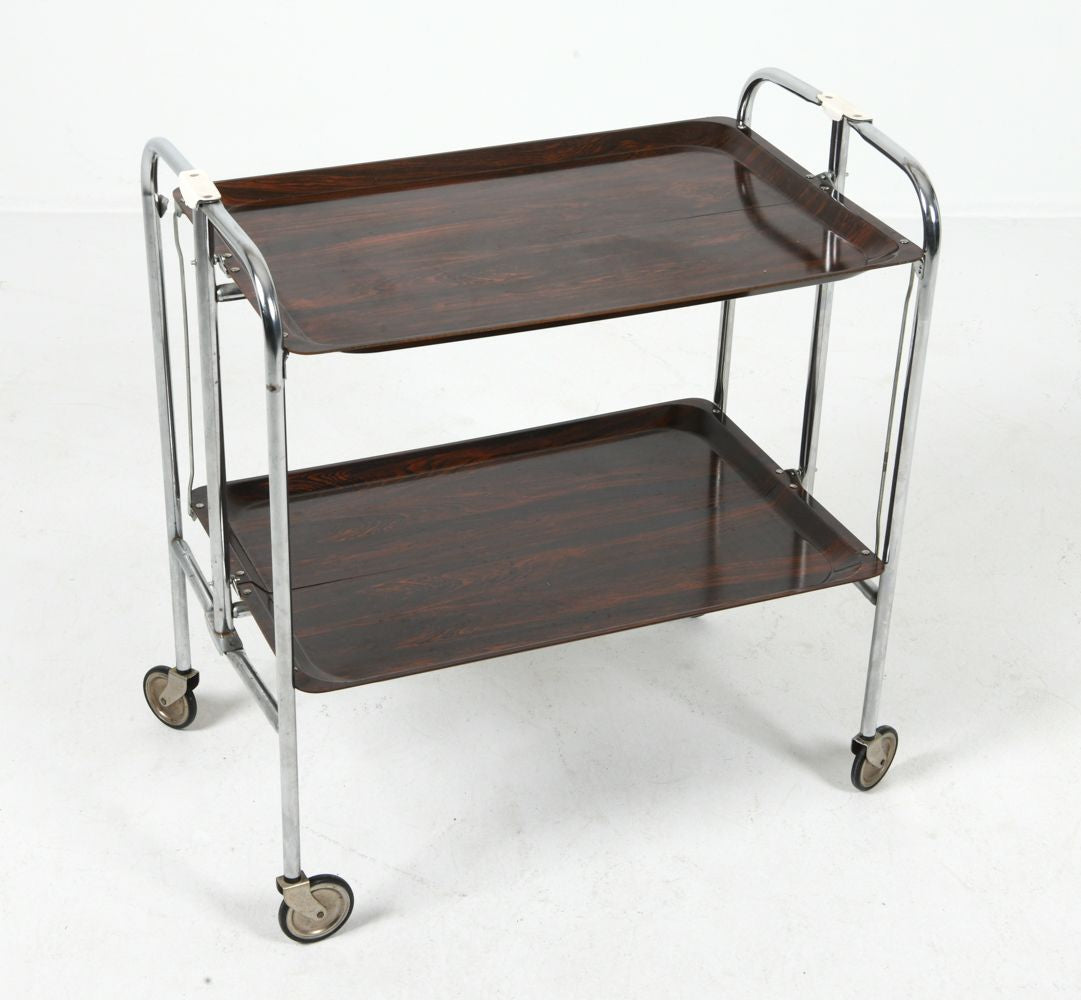 Vintage French Chrome Folding Bar Cart, c. 1970s