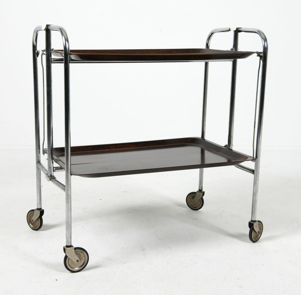 Vintage French Chrome Folding Bar Cart, c. 1970s