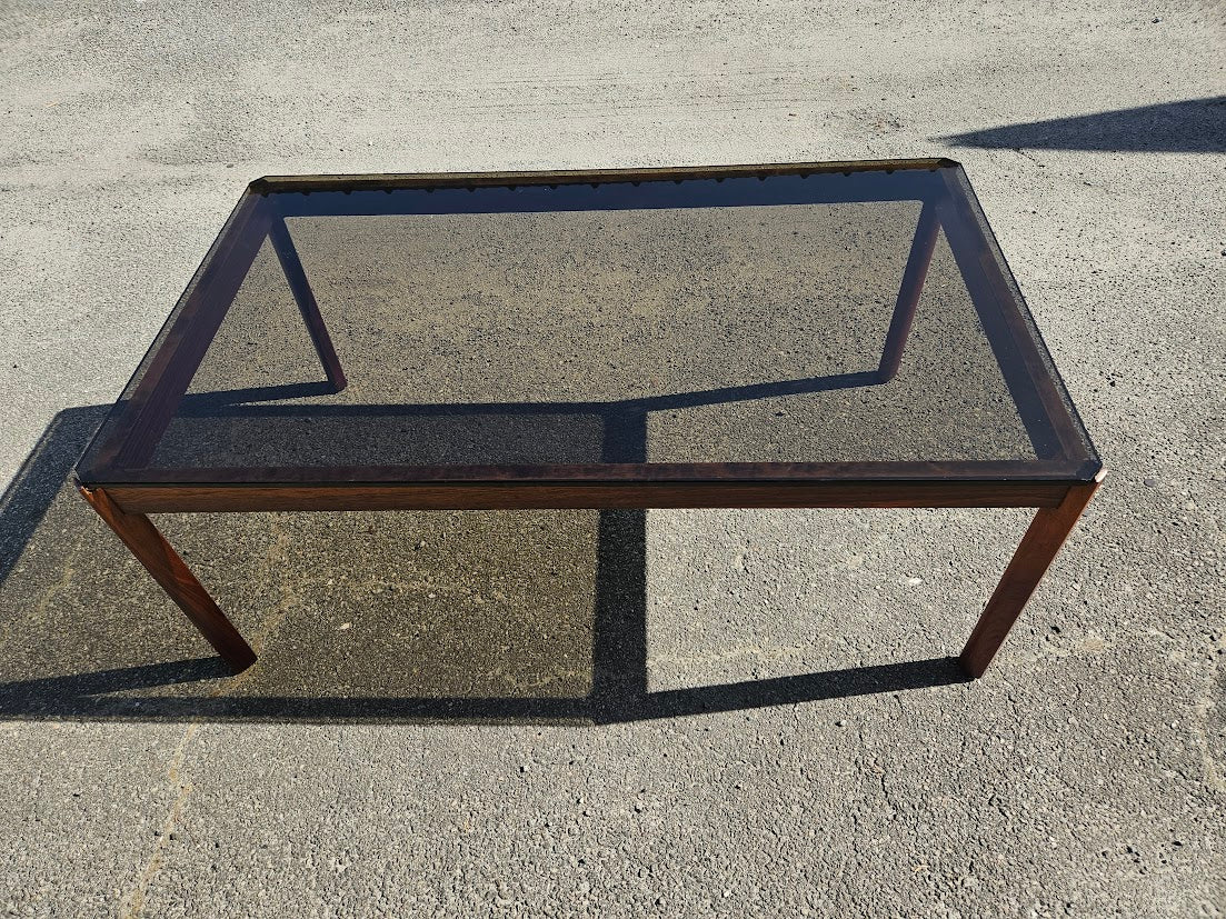 Mid Century Modern Brazilian Rosewood Coffee Table With Smoked Glass Top