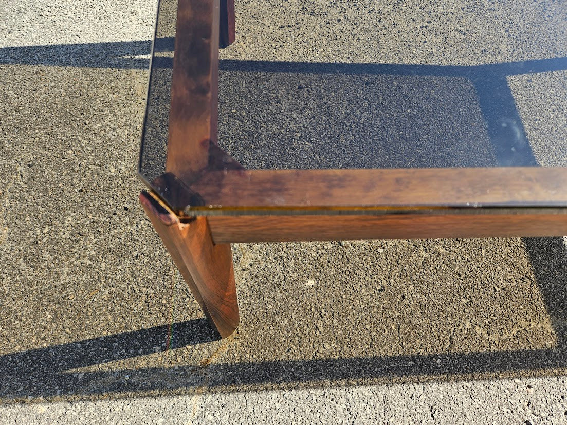 Mid Century Modern Brazilian Rosewood Coffee Table With Smoked Glass Top