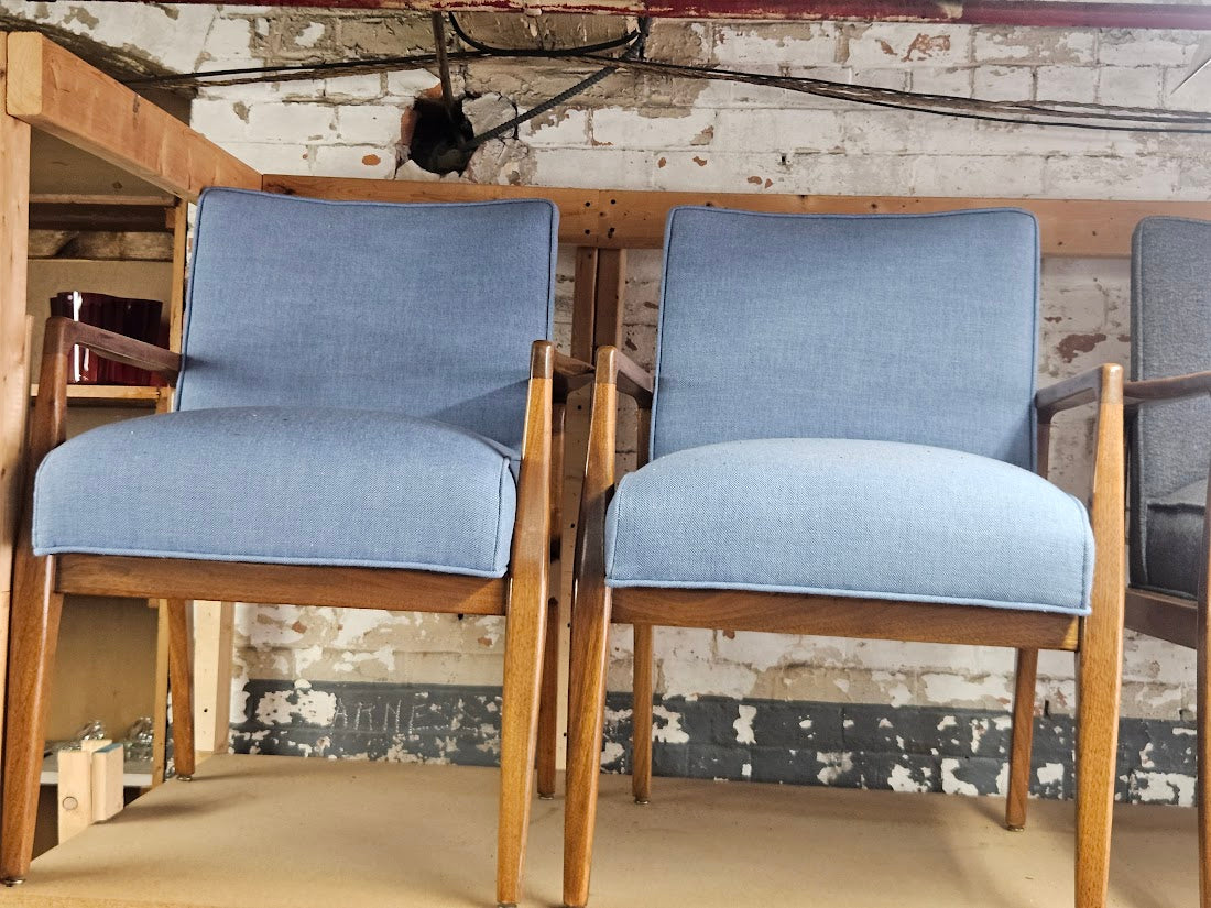 Pair of Mid-Century Modern Accent Chairs - Light Blue (New fabric)