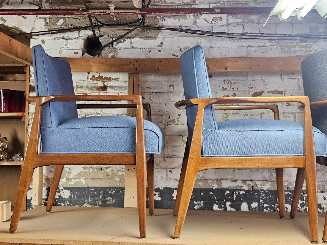 Pair of Mid-Century Modern Accent Chairs - Light Blue (New fabric)