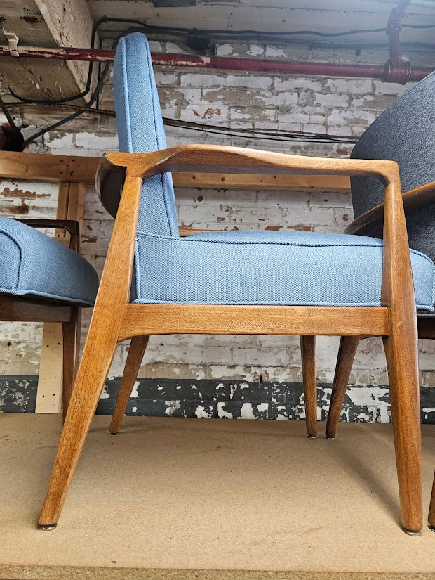 Pair of Mid-Century Modern Accent Chairs - Light Blue (New fabric)