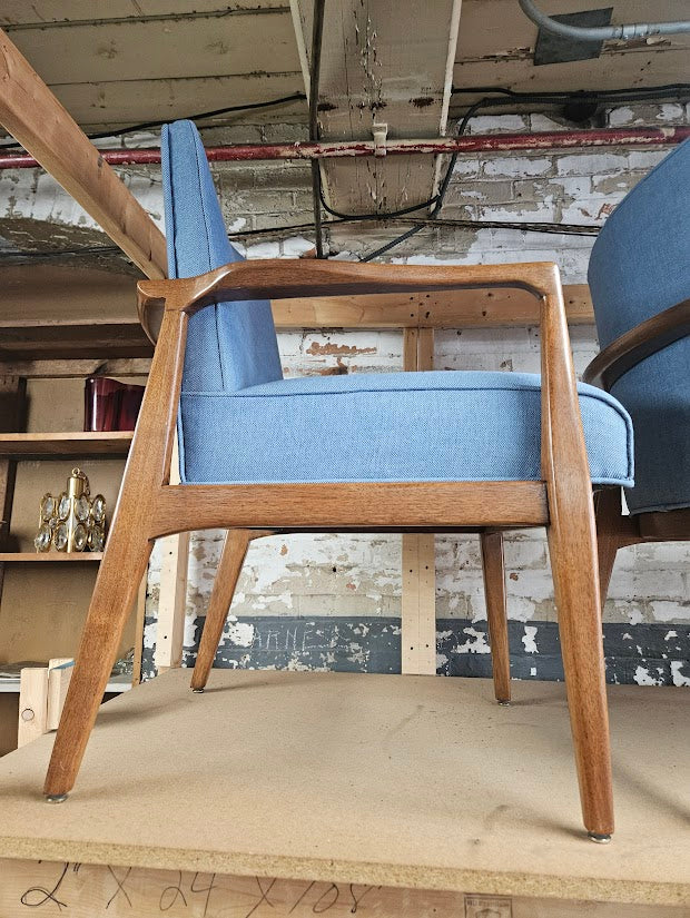 Pair of Mid-Century Modern Accent Chairs - Light Blue (New fabric)