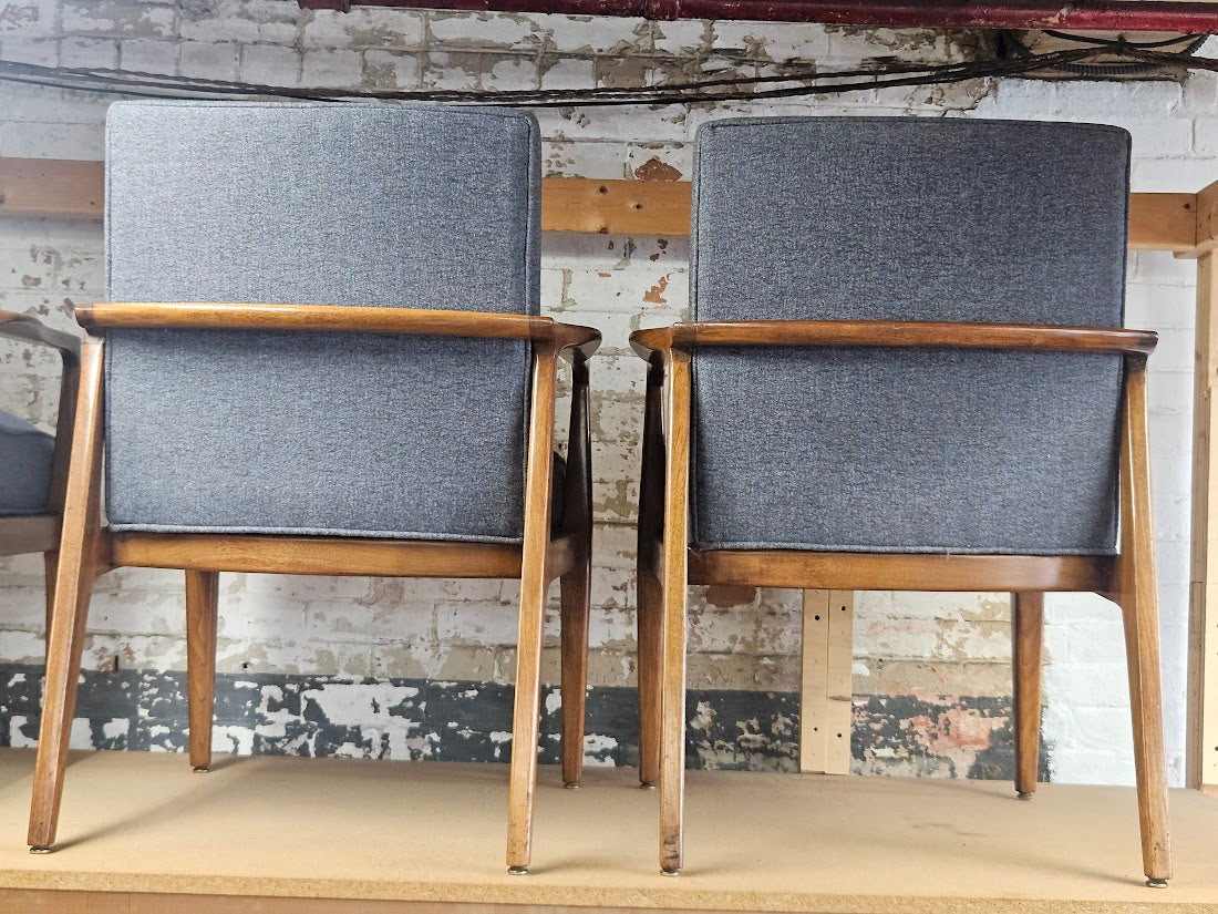 Pair of Mid-Century Modern Accent Chairs - Gray (New fabric)