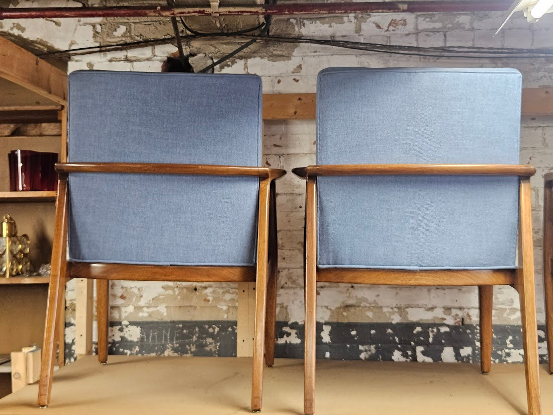 Pair of Mid-Century Modern Accent Chairs - Light Blue (New fabric)