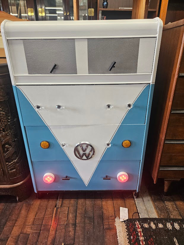 Custom Vintage VW Bus Waterfall Dresser With Working Headlights