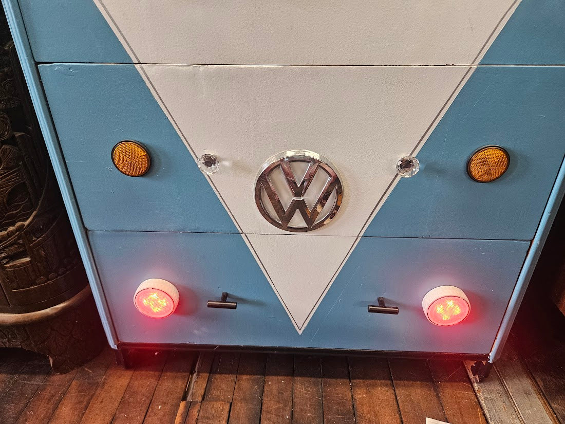 Custom Vintage VW Bus Waterfall Dresser With Working Headlights