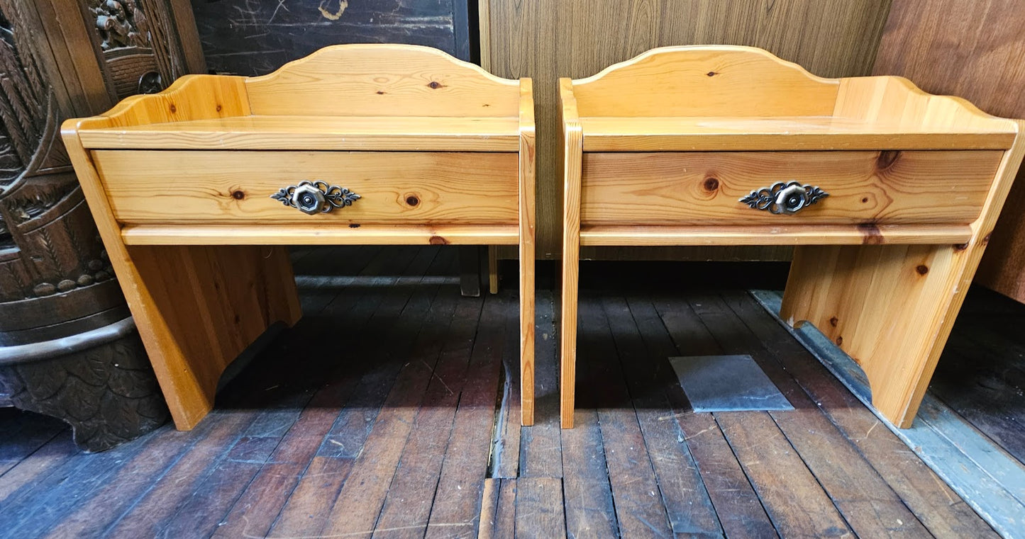 Vintage 1960s Mid-Century Swedish Pine Nightstands (Pair)