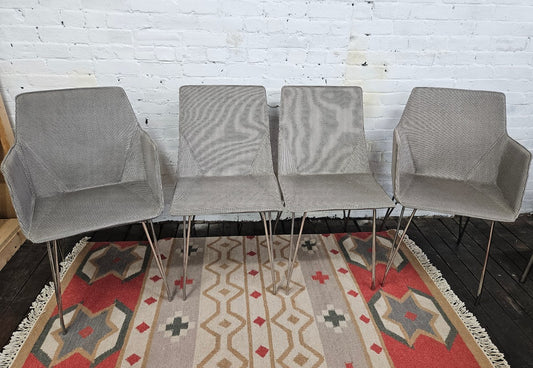 Set of 4 Ligne Roset Dining Chairs – Stone Grey Mesh & Silver Legs