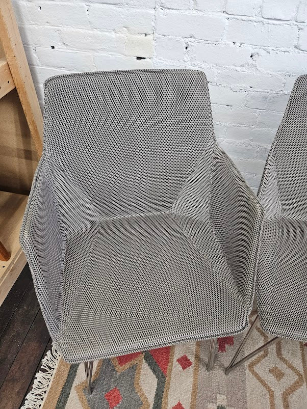 Set of 4 Ligne Roset Dining Chairs – Stone Grey Mesh & Silver Legs