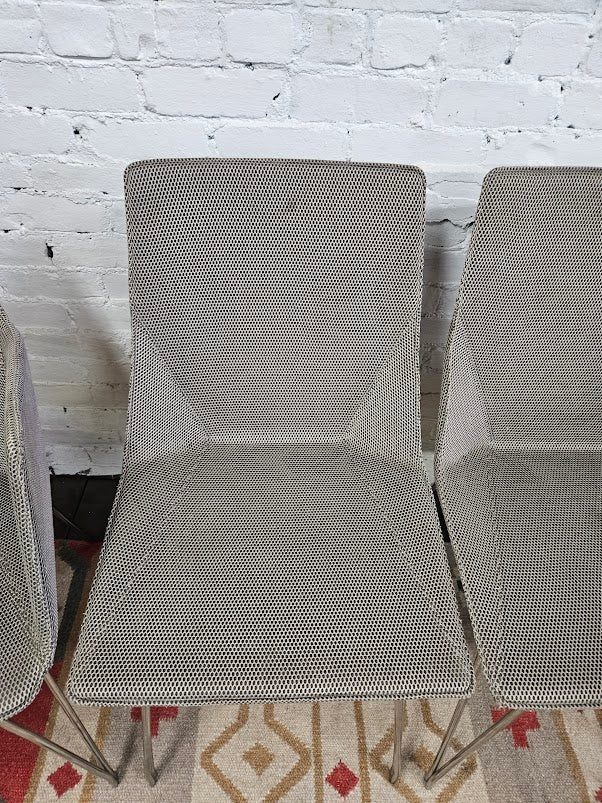 Set of 4 Ligne Roset Dining Chairs – Stone Grey Mesh & Silver Legs