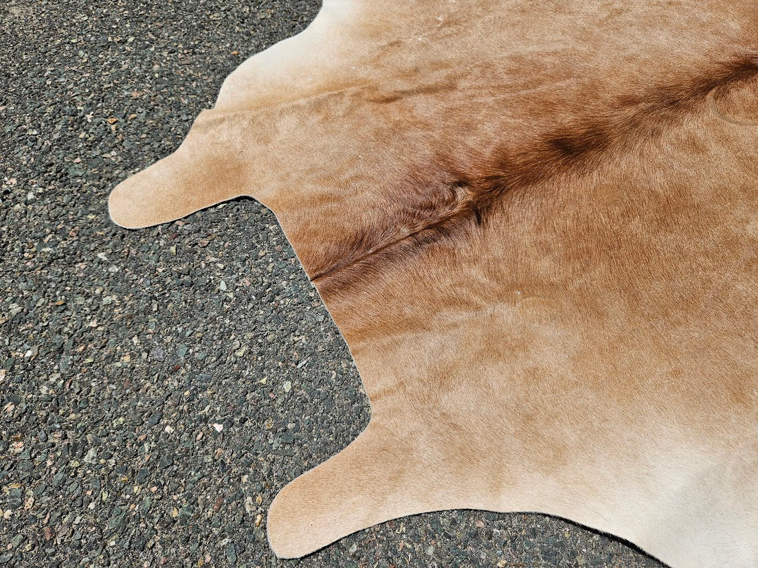 Light Brown & White Genuine Cowhide Rug - 74” x 68”