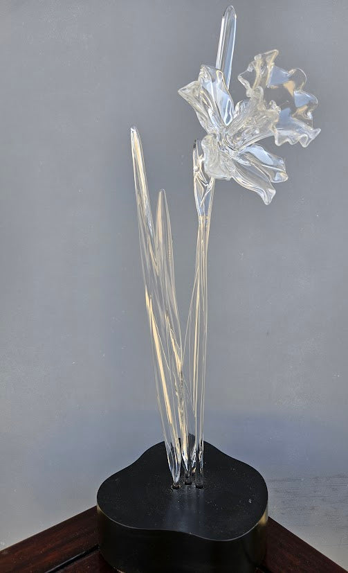 Hans Frabel Glass Daffodil Sculpture on Stand