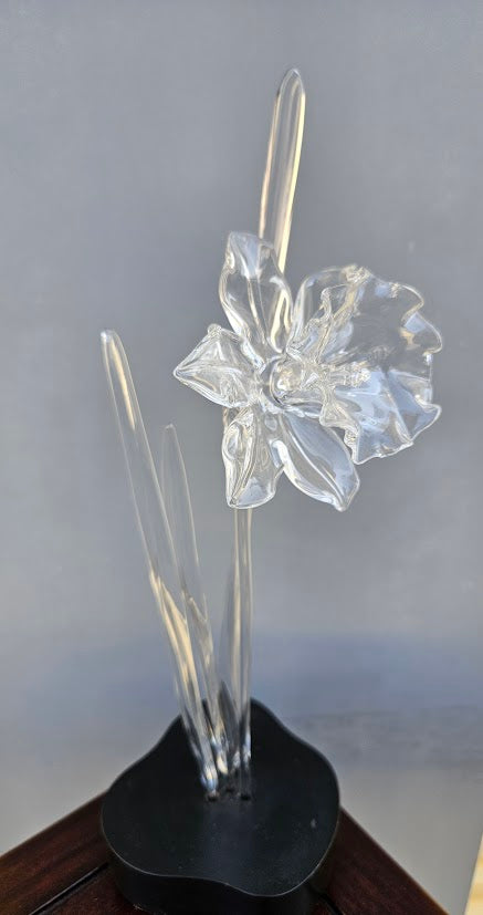 Hans Frabel Glass Daffodil Sculpture on Stand