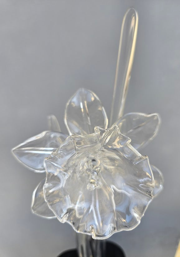 Hans Frabel Glass Daffodil Sculpture on Stand