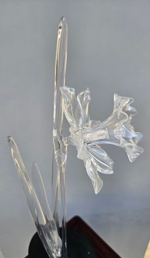 Hans Frabel Glass Daffodil Sculpture on Stand