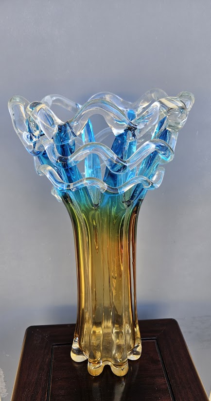 Hand-Blown Ombre Art Glass Vase