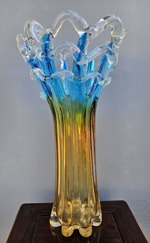 Hand-Blown Ombre Art Glass Vase