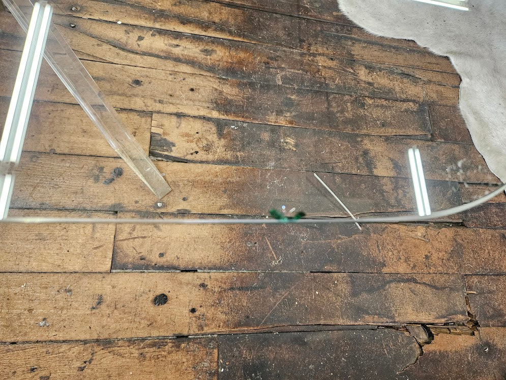 MCM Coffee Table With Angled Brass and Lucite Base With Triangle Glass Top