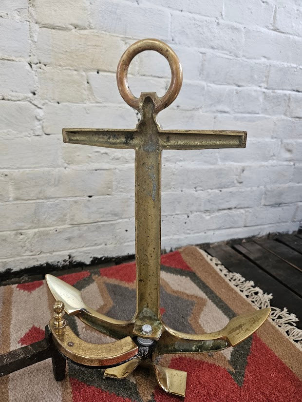 Rare Vintage "Puritan" Solid Brass Anchor Andirons | Favorite Stove & Range Co.