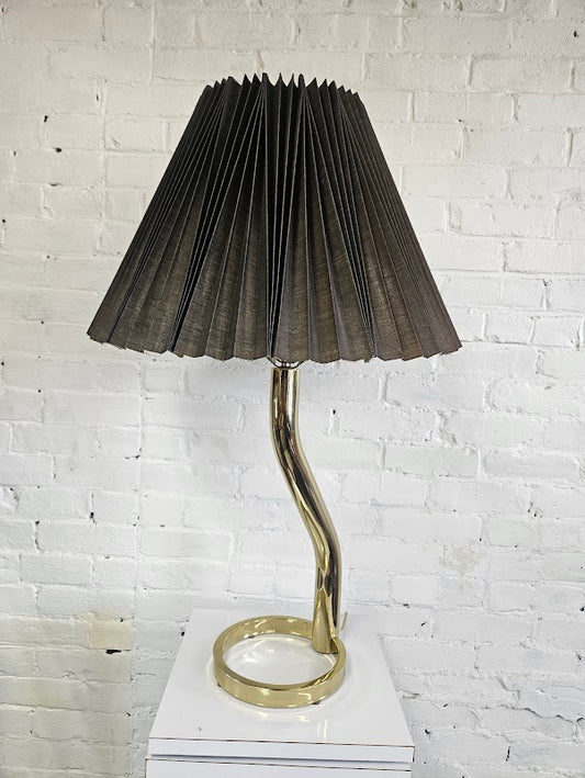 Vintage Brass Squiggle Table Lamp with Pleated Shade