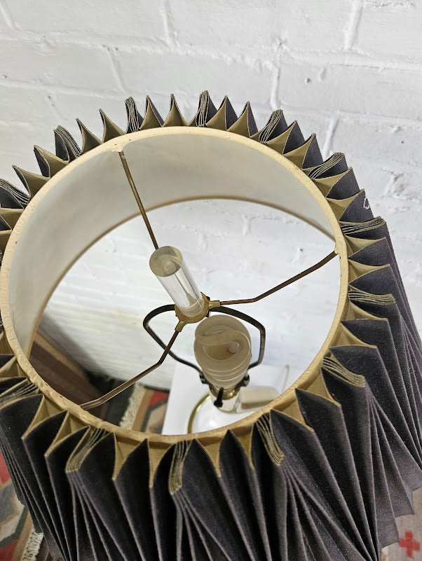 Vintage Brass Squiggle Table Lamp with Pleated Shade