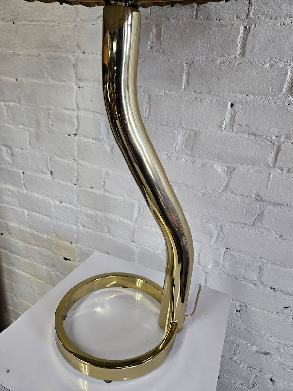 Vintage Brass Squiggle Table Lamp with Pleated Shade
