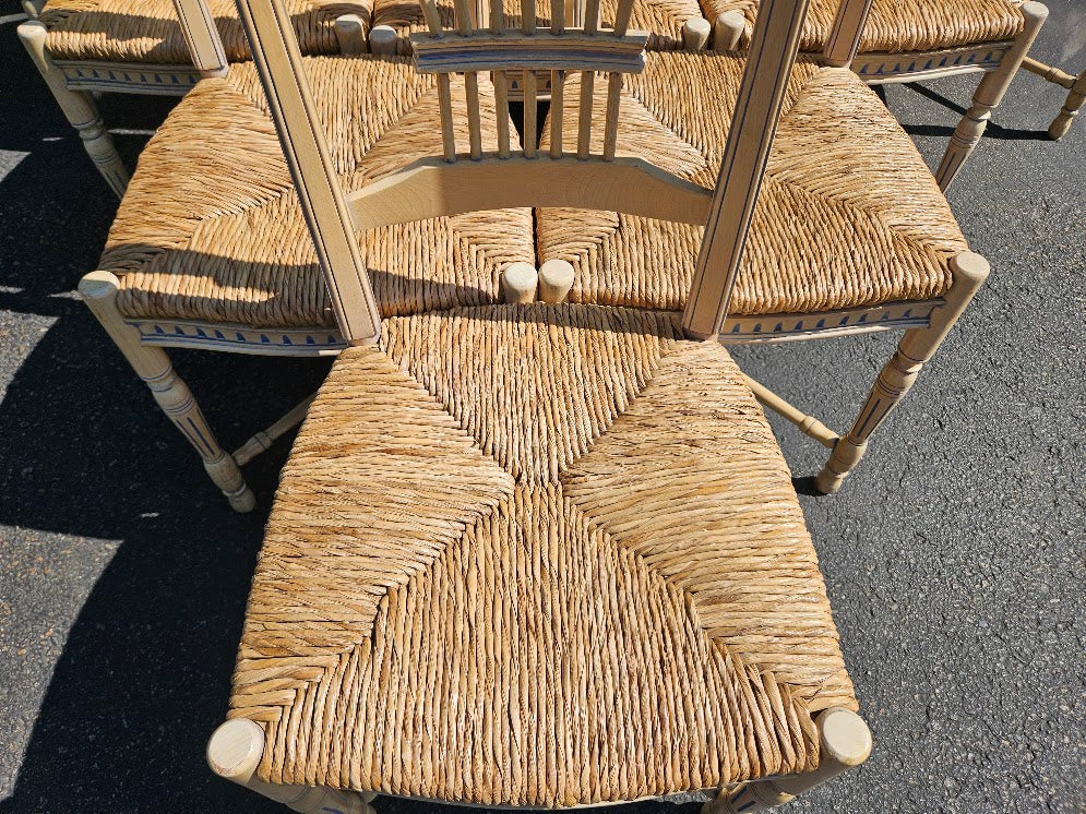 Vintage French Wheat-Sheaf Dining Chairs With Rush Seats - Set of 10