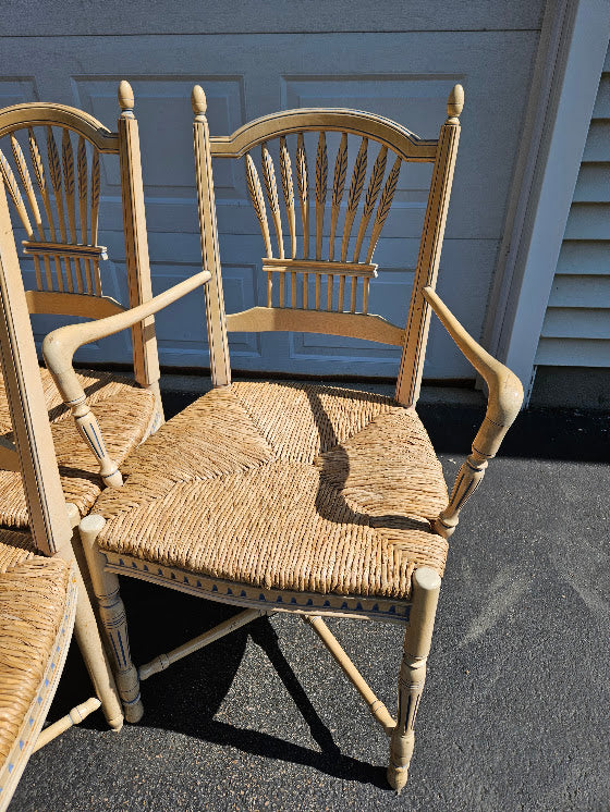 Vintage French Wheat-Sheaf Dining Chairs With Rush Seats - Set of 10