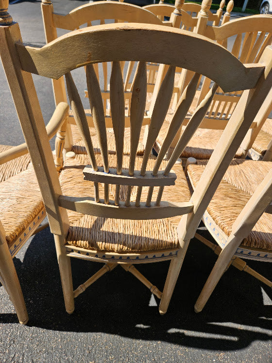 Vintage French Wheat-Sheaf Dining Chairs With Rush Seats - Set of 10
