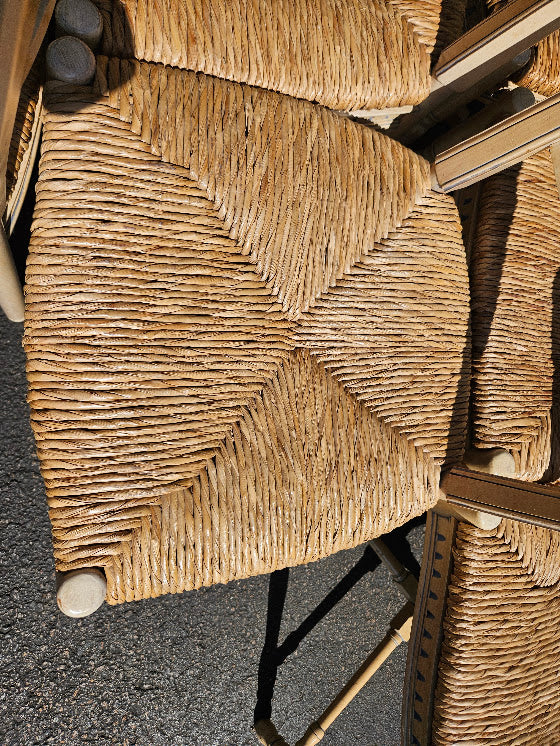 Vintage French Wheat-Sheaf Dining Chairs With Rush Seats - Set of 10