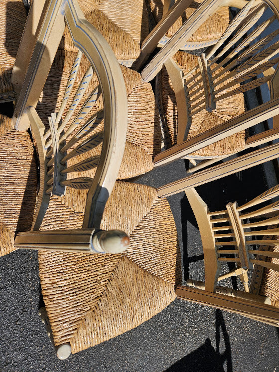 Vintage French Wheat-Sheaf Dining Chairs With Rush Seats - Set of 10