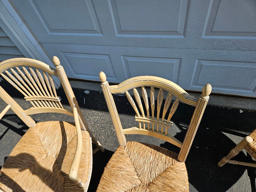 Vintage French Wheat-Sheaf Dining Chairs With Rush Seats - Set of 10