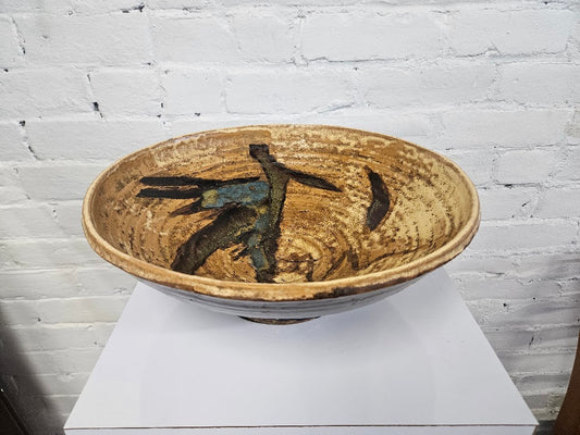 Vintage Mid-Century Modern Studio Pottery Large Bowl – Abstract Stoneware