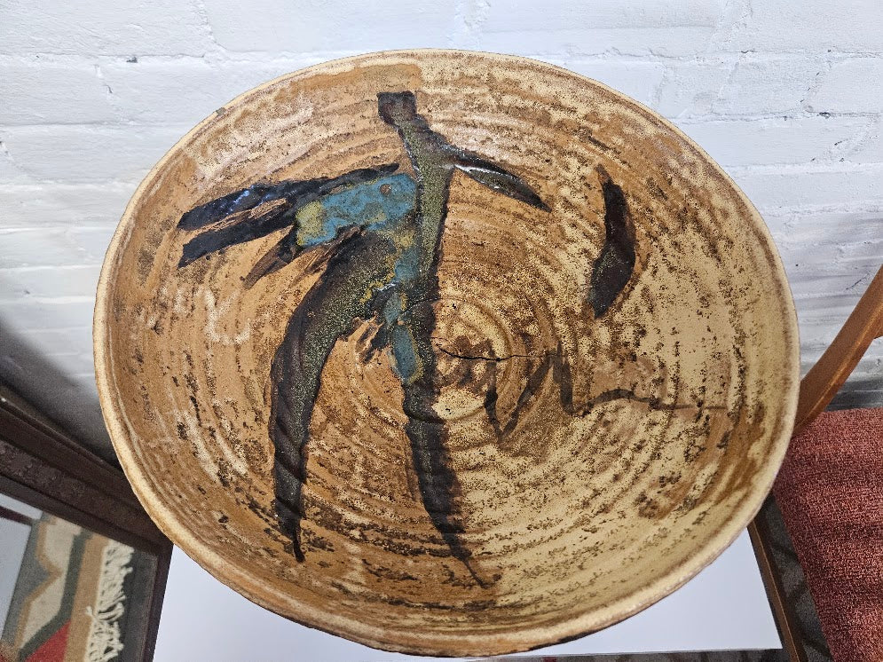 Vintage Mid-Century Modern Studio Pottery Large Bowl – Abstract Stoneware