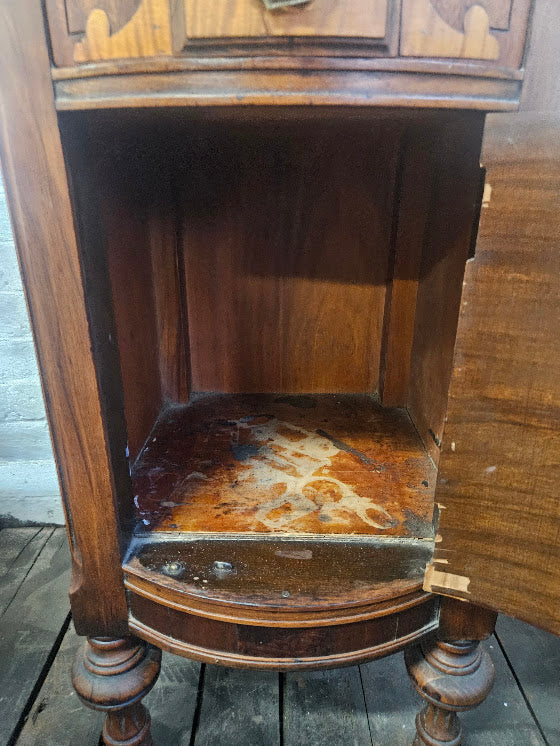 Antique Early 20th Century Burl Mahogany Bedside Table / Nightstand