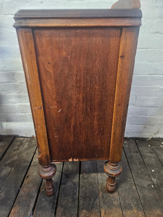 Antique Early 20th Century Burl Mahogany Bedside Table / Nightstand