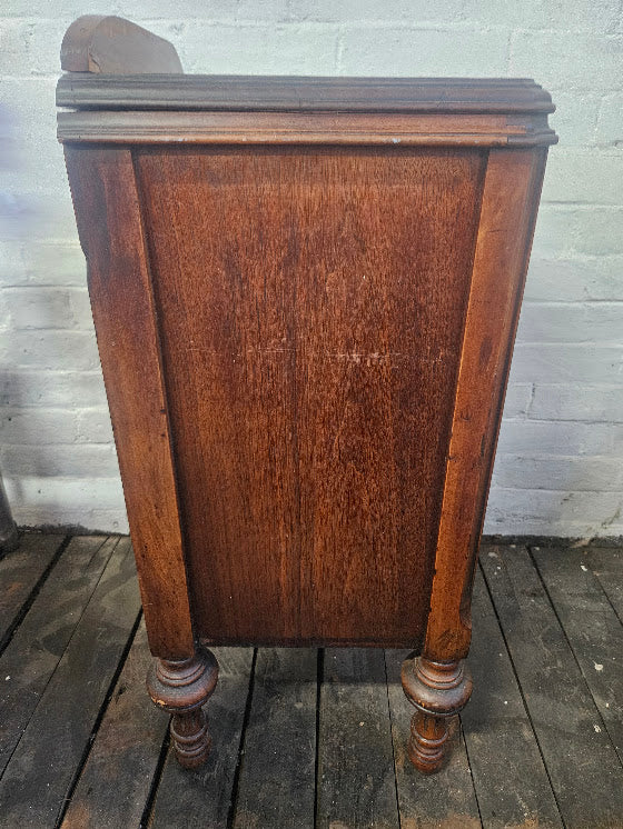 Antique Early 20th Century Burl Mahogany Bedside Table / Nightstand