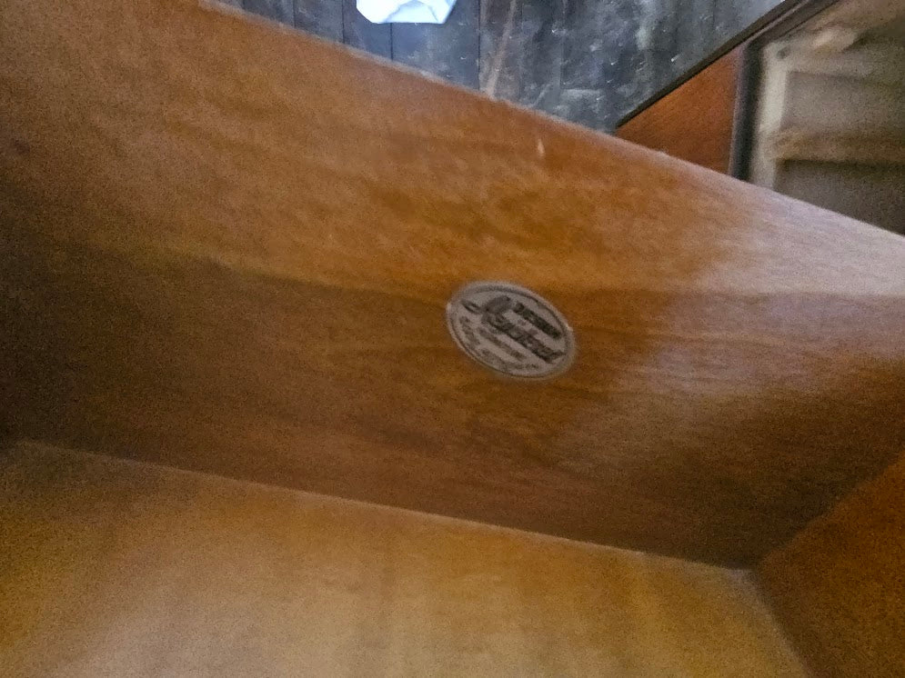 1930s Art Deco Waterfall Burl Wood Vanity With Circular Mirror