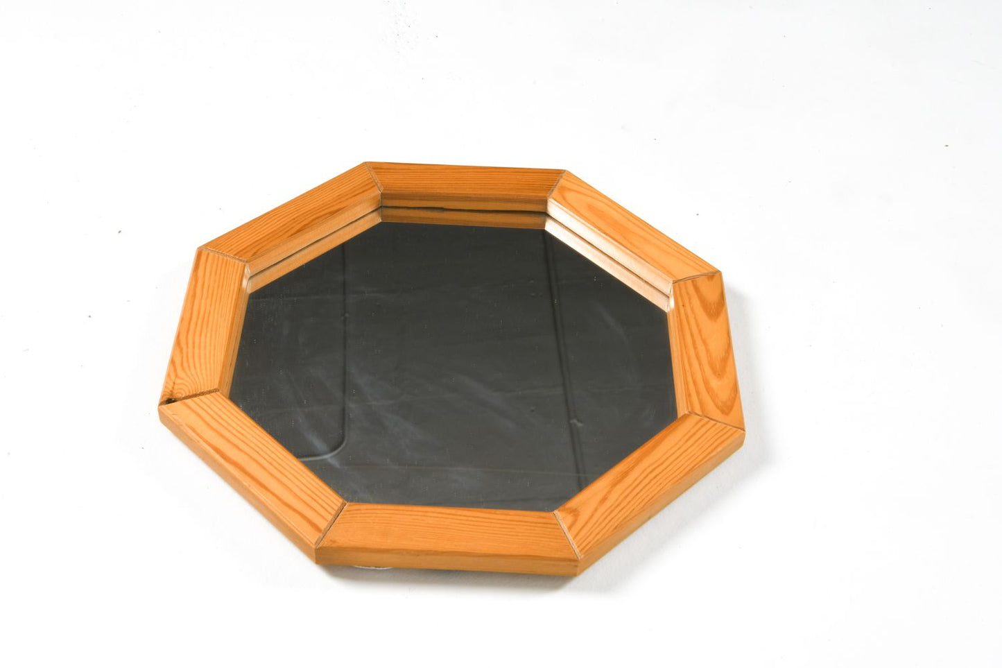 Danish Octagonal Wooden Wall Mirror in Pine, Denmark, 1970s