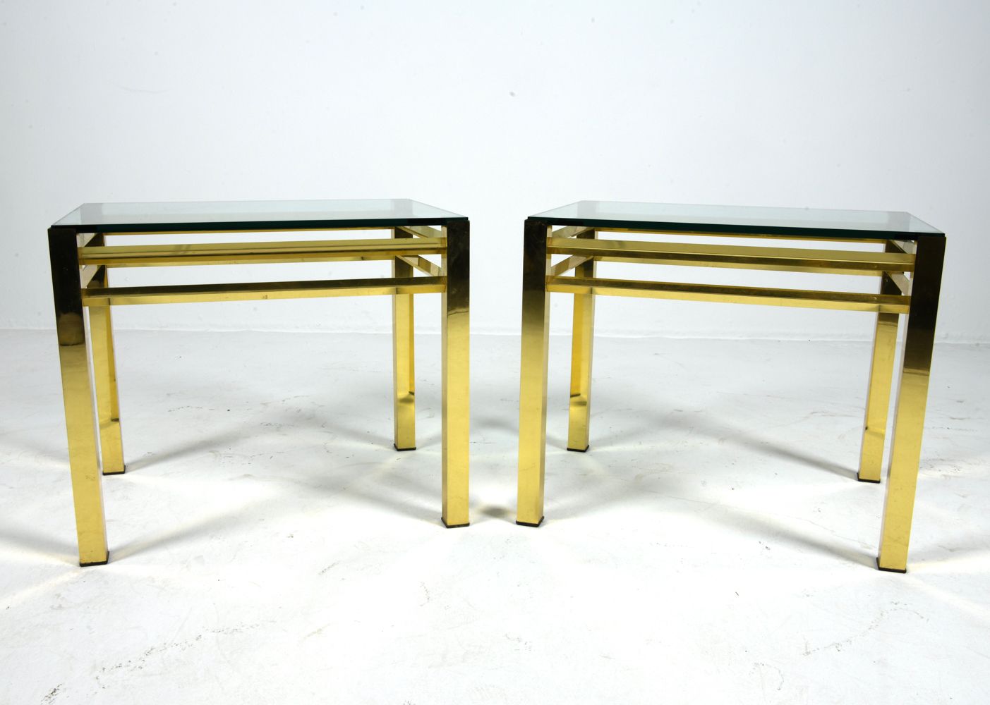 Pair of Maison Jansen Style Brass & Glass Side Tables