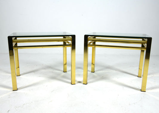 Pair of Maison Jansen Style Brass & Glass Side Tables